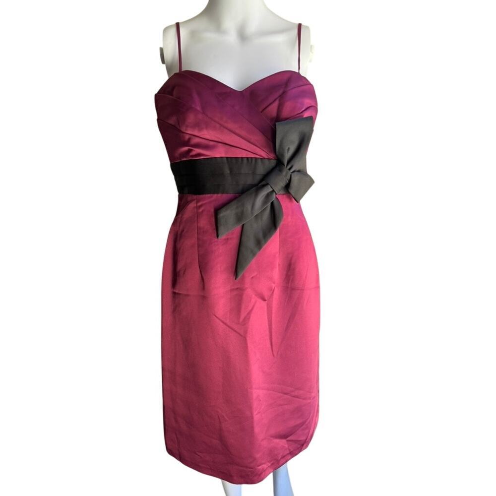Alfred Angelo Burgundy Purple Cocktail Dress Black Bow Spaghetti Strap M
